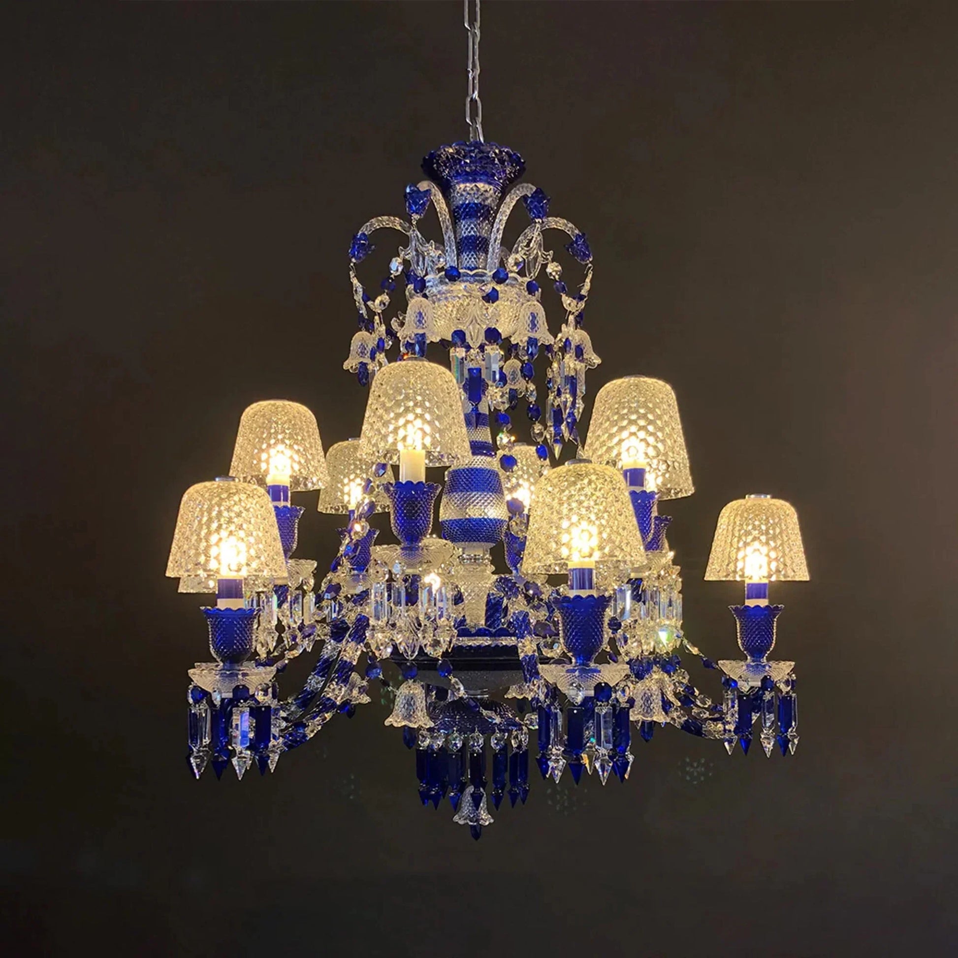 12 Lights Chandelier Blue & Clear Crystal Lighting - Joyfuzzy