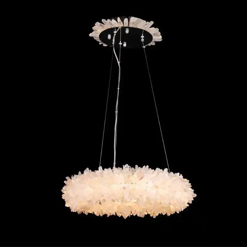 24 - 47 Inch Round Clear Geode Quartz Crystal Ring Pendant Light Modern Chandelier for Living Room - Joyfuzzy