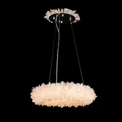 24 - 47 Inch Round Clear Geode Quartz Crystal Ring Pendant Light Modern Chandelier for Living Room - Joyfuzzy