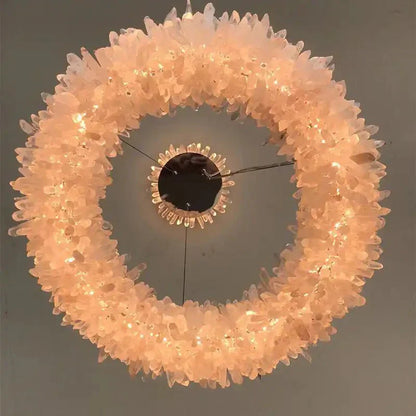 24 - 47 Inch Round Clear Geode Quartz Crystal Ring Pendant Light Modern Chandelier for Living Room - Joyfuzzy