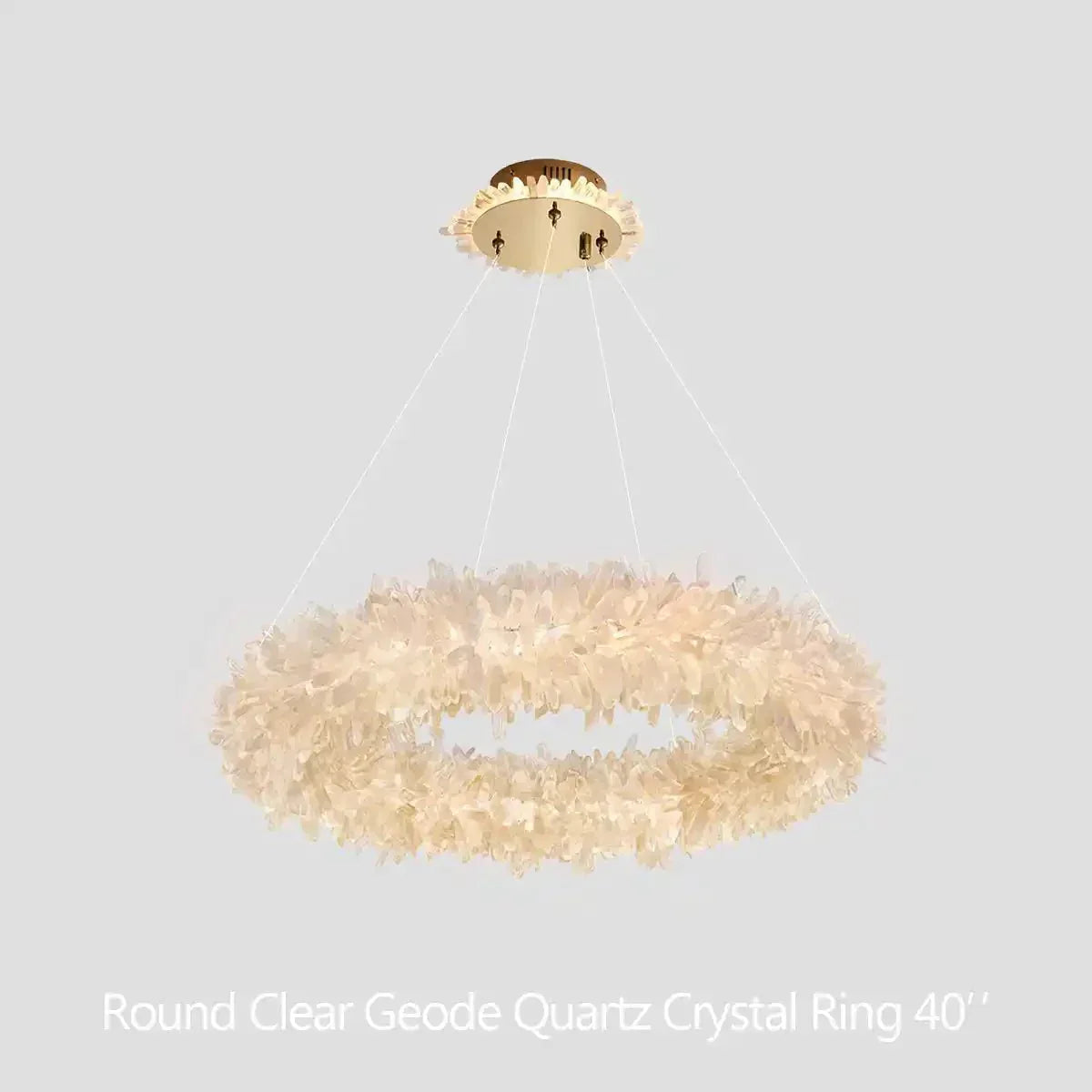 24 - 47 Inch Round Clear Geode Quartz Crystal Ring Pendant Light Modern Chandelier for Living Room - Joyfuzzy