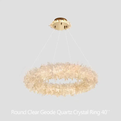 24 - 47 Inch Round Clear Geode Quartz Crystal Ring Pendant Light Modern Chandelier for Living Room - Joyfuzzy