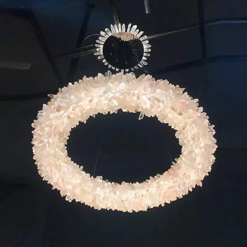 24 - 47 Inch Round Clear Geode Quartz Crystal Ring Pendant Light Modern Chandelier for Living Room - Joyfuzzy