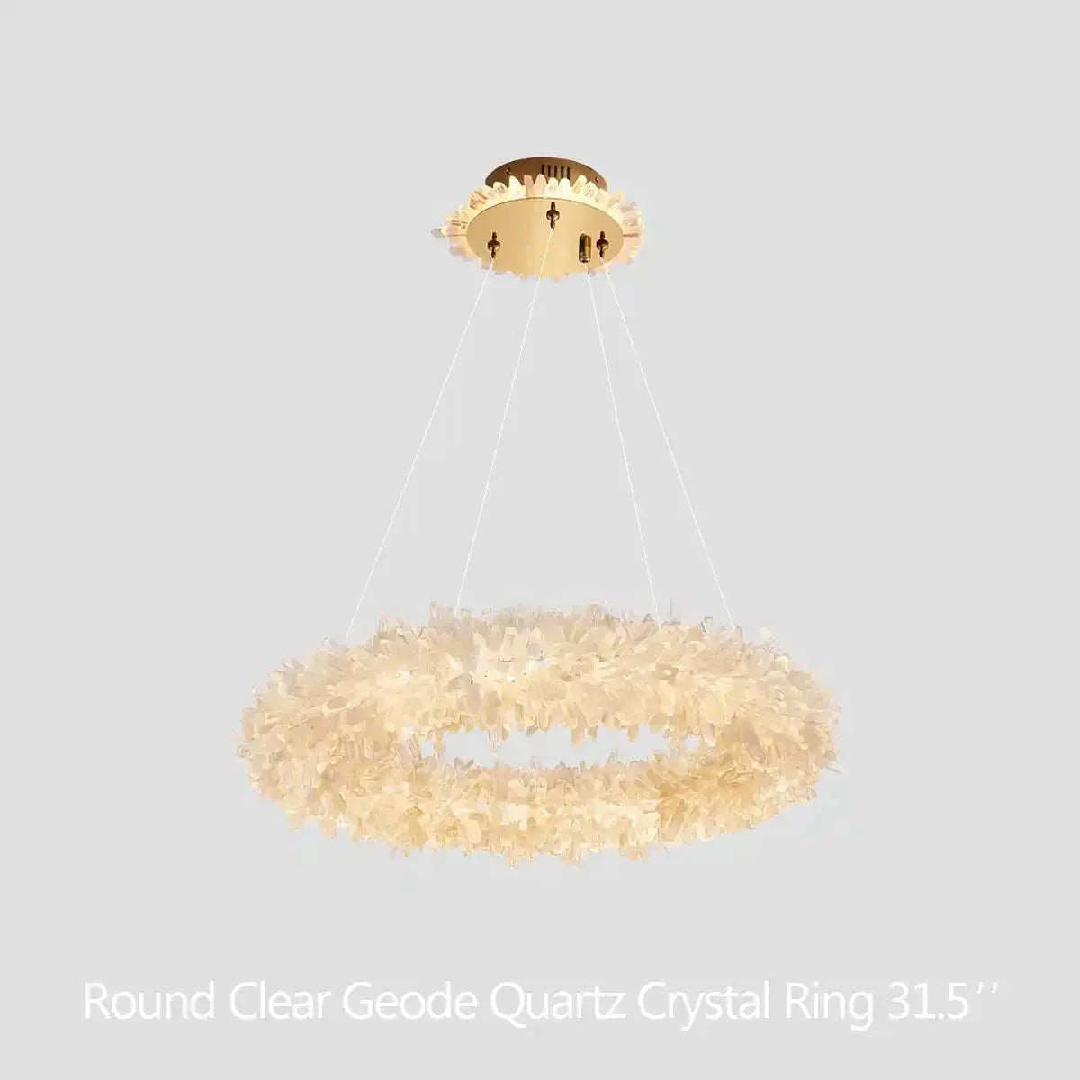 24 - 47 Inch Round Clear Geode Quartz Crystal Ring Pendant Light Modern Chandelier for Living Room - Joyfuzzy