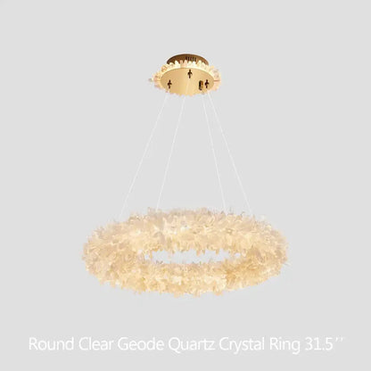 24 - 47 Inch Round Clear Geode Quartz Crystal Ring Pendant Light Modern Chandelier for Living Room - Joyfuzzy