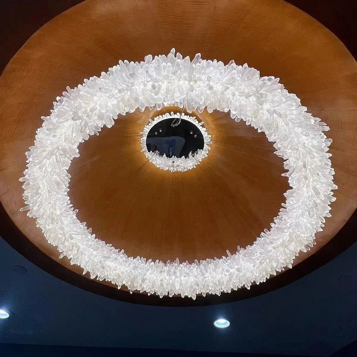 24 - 47 Inch Round Clear Geode Quartz Crystal Ring Pendant Light Modern Chandelier for Living Room - Joyfuzzy