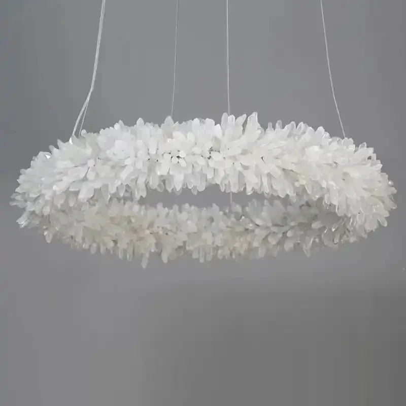 24 - 47 Inch Round Clear Geode Quartz Crystal Ring Pendant Light Modern Chandelier for Living Room - Joyfuzzy