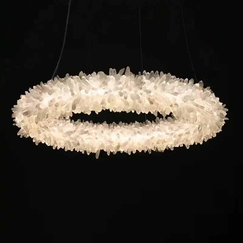 24 - 47 Inch Round Clear Geode Quartz Crystal Ring Pendant Light Modern Chandelier for Living Room - Joyfuzzy