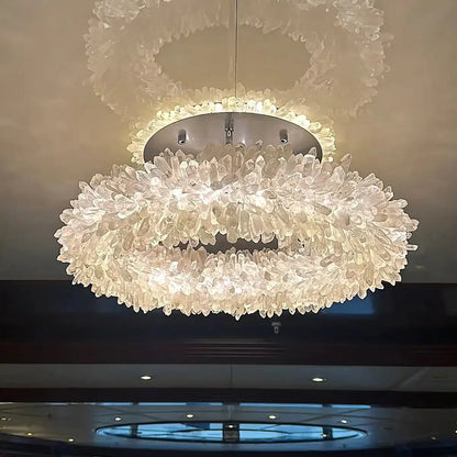 24 - 47 Inch Round Clear Geode Quartz Crystal Ring Pendant Light Modern Chandelier for Living Room - Joyfuzzy