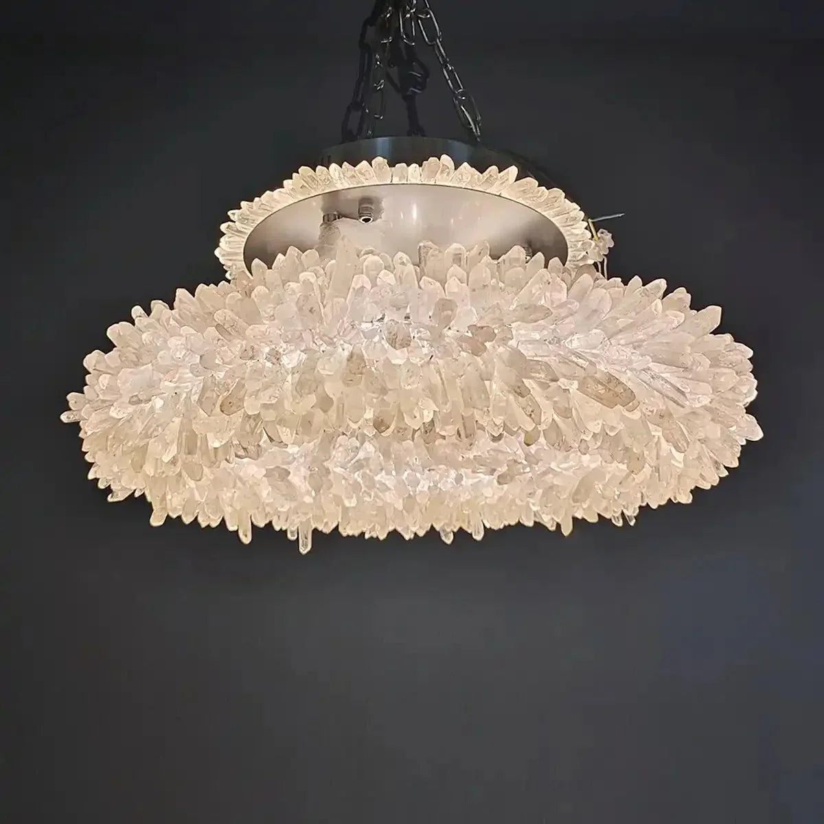 24 - 47 Inch Round Clear Geode Quartz Crystal Ring Pendant Light Modern Chandelier for Living Room - Joyfuzzy