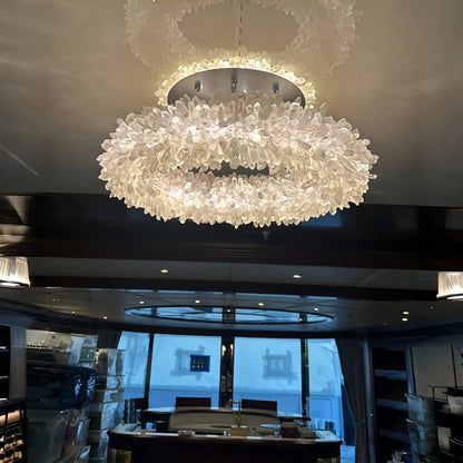 24 - 47 Inch Round Clear Geode Quartz Crystal Ring Pendant Light Modern Chandelier for Living Room - Joyfuzzy
