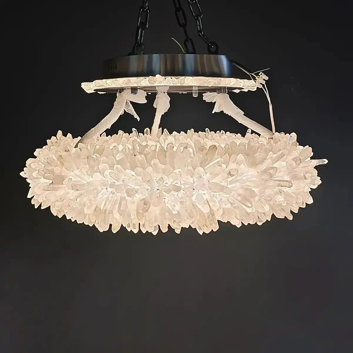 24 - 47 Inch Round Clear Geode Quartz Crystal Ring Pendant Light Modern Chandelier for Living Room - Joyfuzzy