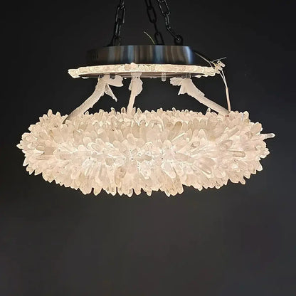 24 - 47 Inch Round Clear Geode Quartz Crystal Ring Pendant Light Modern Chandelier for Living Room - Joyfuzzy