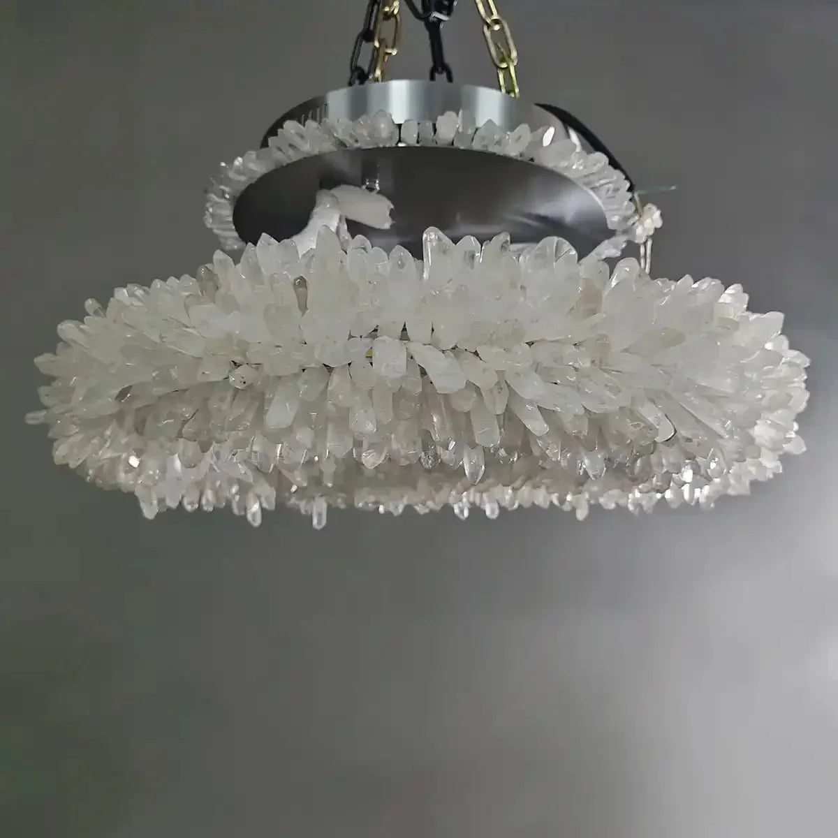 24 - 47 Inch Round Clear Geode Quartz Crystal Ring Pendant Light Modern Chandelier for Living Room - Joyfuzzy