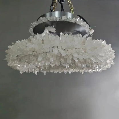 24 - 47 Inch Round Clear Geode Quartz Crystal Ring Pendant Light Modern Chandelier for Living Room - Joyfuzzy