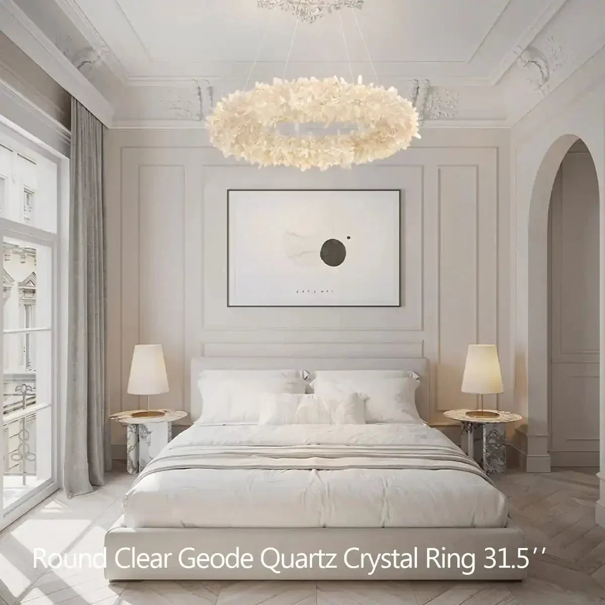 24 - 47 Inch Round Clear Geode Quartz Crystal Ring Pendant Light Modern Chandelier for Living Room - Joyfuzzy