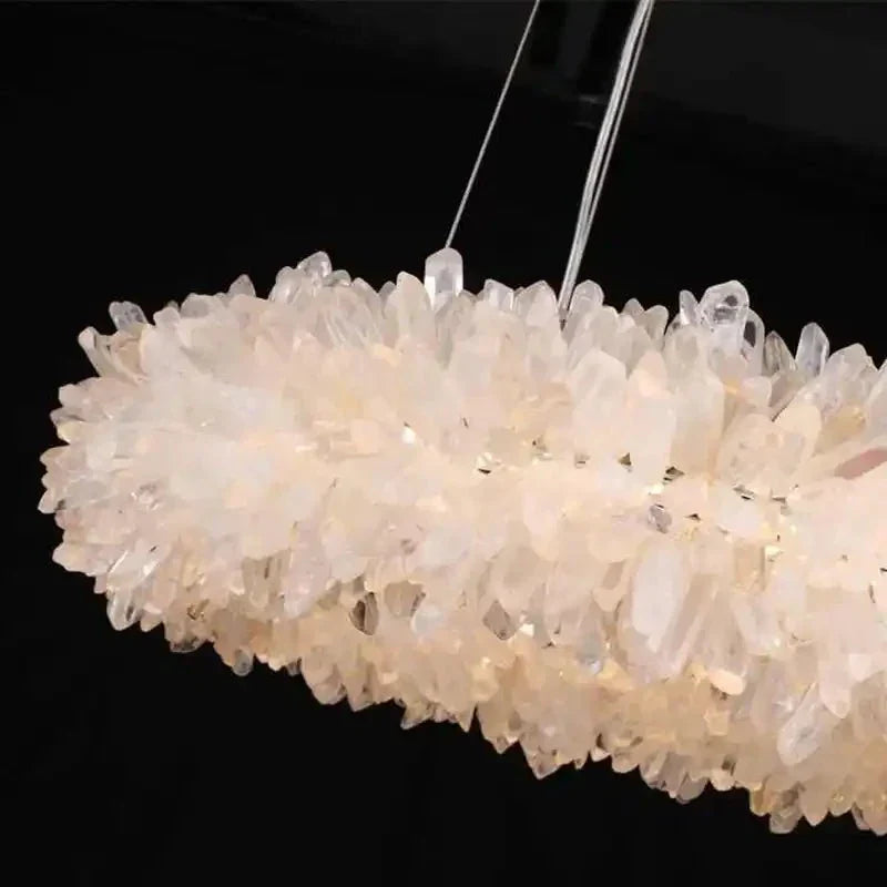 24 - 47 Inch Round Clear Geode Quartz Crystal Ring Pendant Light Modern Chandelier for Living Room - Joyfuzzy