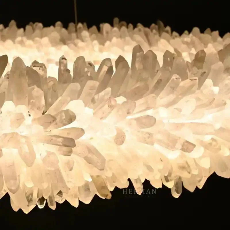 24 - 47 Inch Round Clear Geode Quartz Crystal Ring Pendant Light Modern Chandelier for Living Room - Joyfuzzy