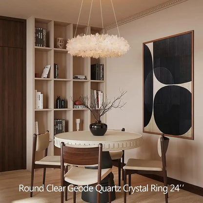 24 - 47 Inch Round Clear Geode Quartz Crystal Ring Pendant Light Modern Chandelier for Living Room - Joyfuzzy