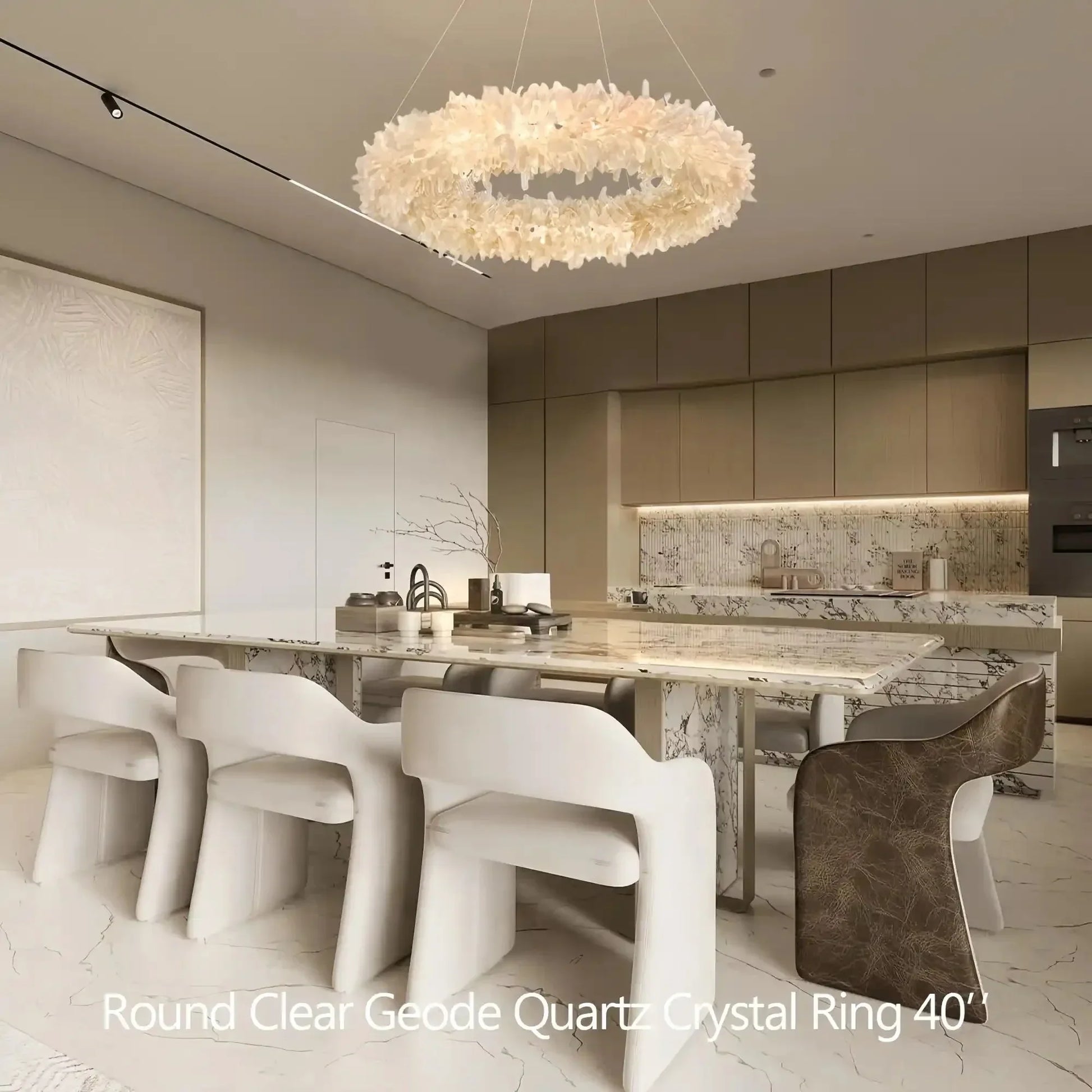 24 - 47 Inch Round Clear Geode Quartz Crystal Ring Pendant Light Modern Chandelier for Living Room - Joyfuzzy