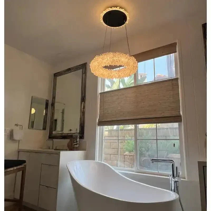 24 - 47 Inch Round Clear Geode Quartz Crystal Ring Pendant Light Modern Chandelier for Living Room - Joyfuzzy