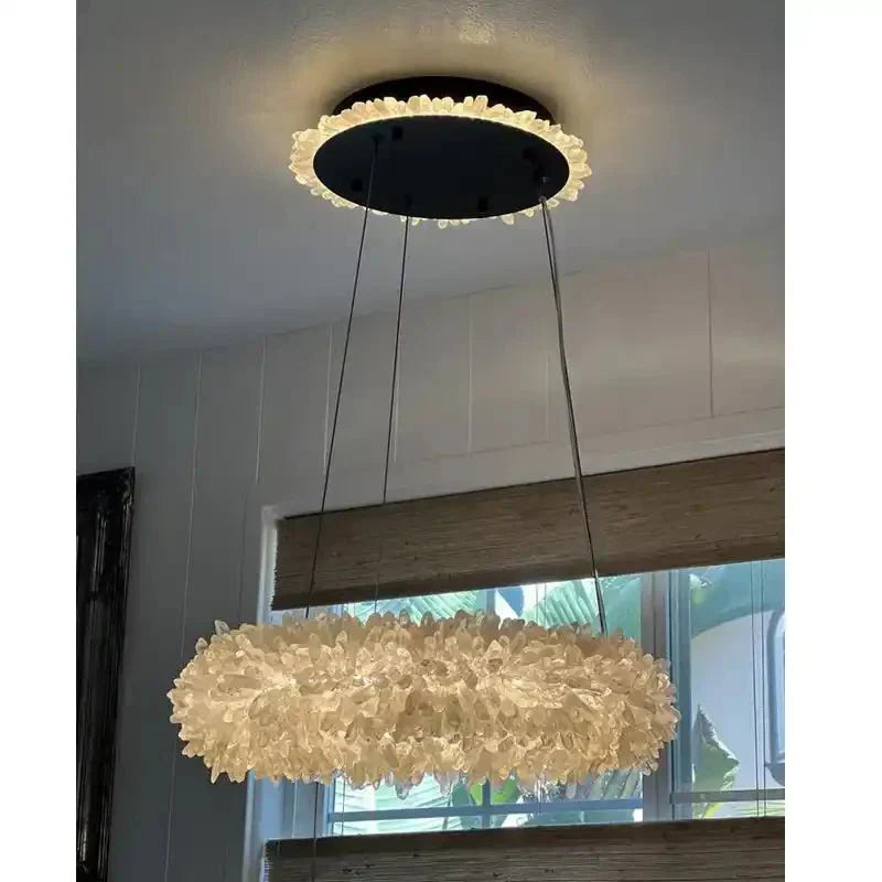 24 - 47 Inch Round Clear Geode Quartz Crystal Ring Pendant Light Modern Chandelier for Living Room - Joyfuzzy