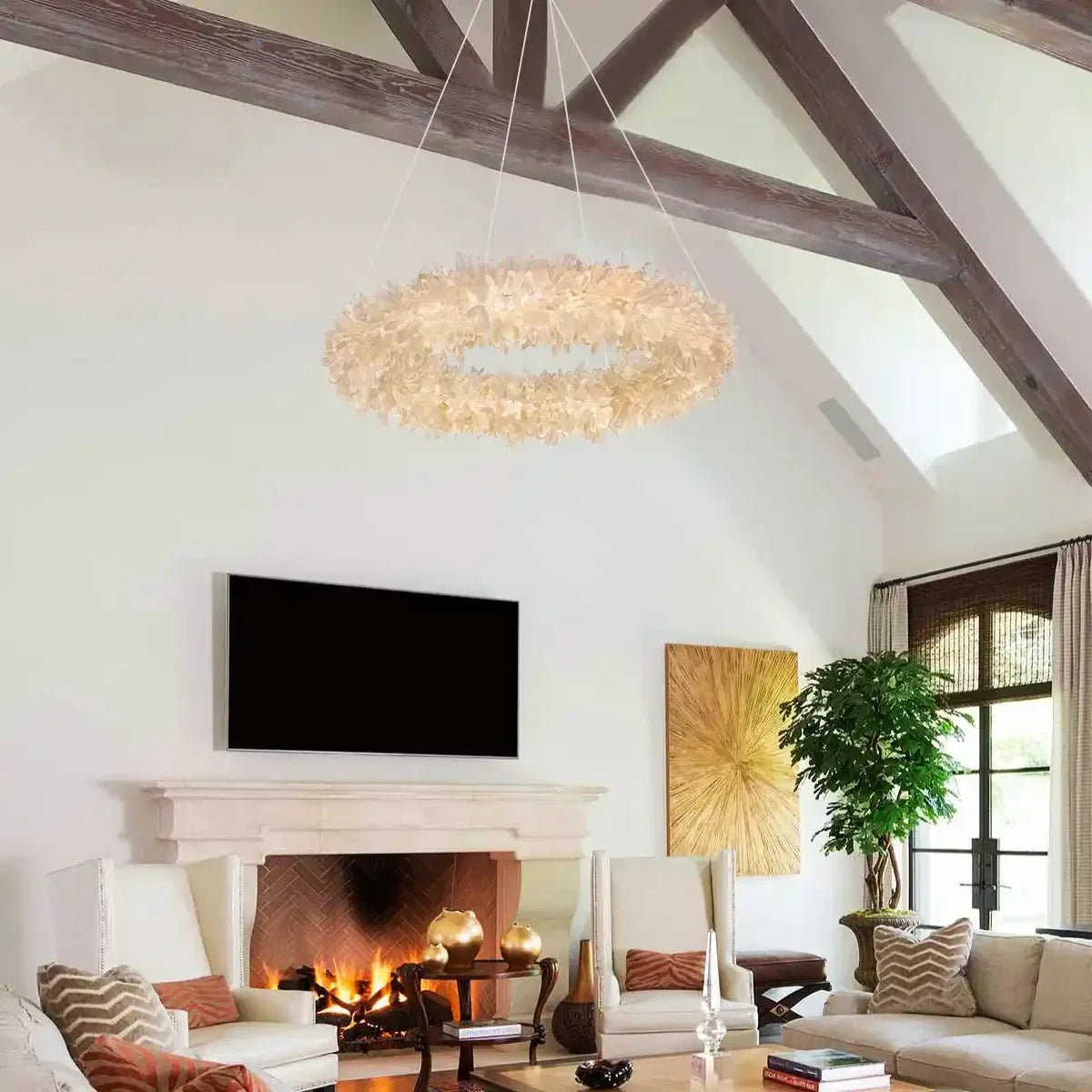 24 - 47 Inch Round Clear Geode Quartz Crystal Ring Pendant Light Modern Chandelier for Living Room - Joyfuzzy