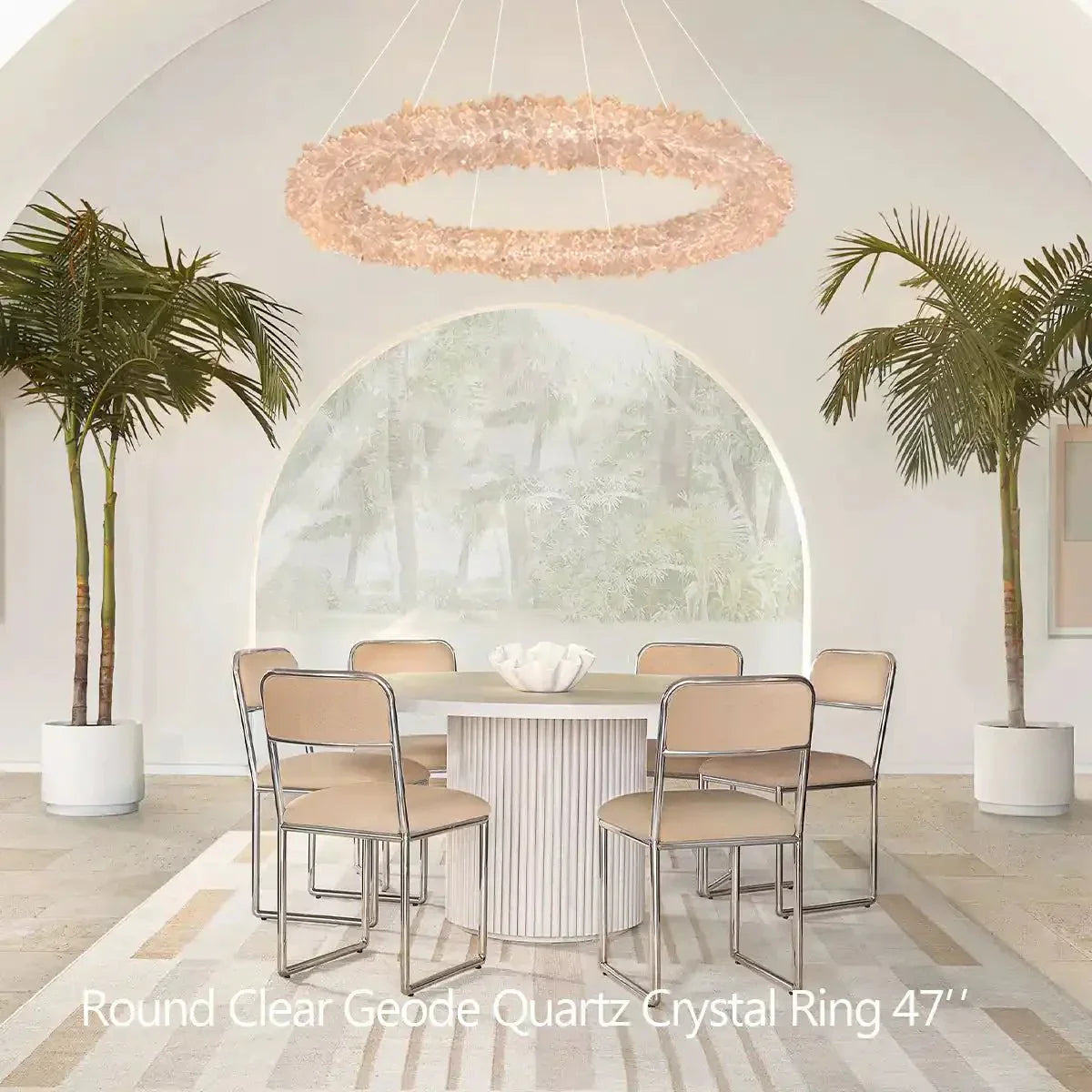 24 - 47 Inch Round Clear Geode Quartz Crystal Ring Pendant Light Modern Chandelier for Living Room - Joyfuzzy