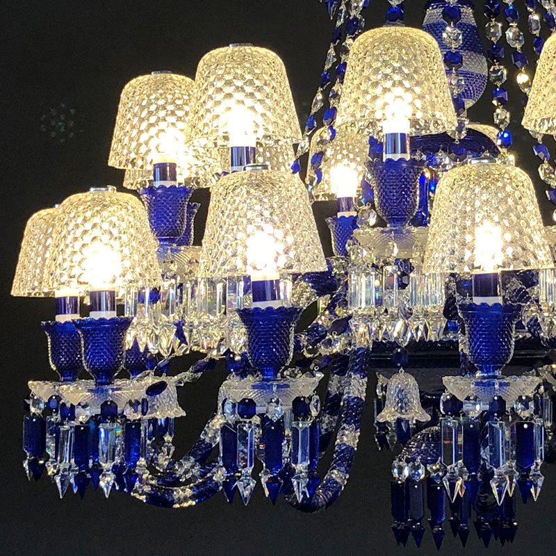 24 Lights Chandelier Blue & Clear Crystal Lighting - Joyfuzzy