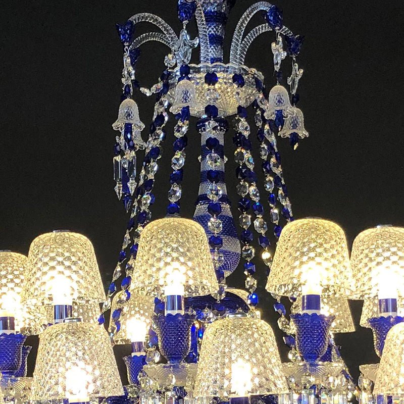 24 Lights Chandelier Blue & Clear Crystal Lighting - Joyfuzzy