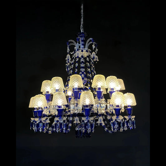 24 Lights Chandelier Blue & Clear Crystal Lighting - Joyfuzzy