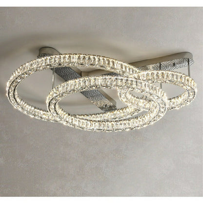 2/ 3 Rings Flush Mount Living Room Chandelier Crystal Bedroom Ceiling Light Fixture-Joyfuzzy