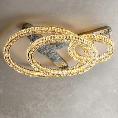 2/ 3 Rings Flush Mount Living Room Chandelier Crystal Bedroom Ceiling Light Fixture-Joyfuzzy
