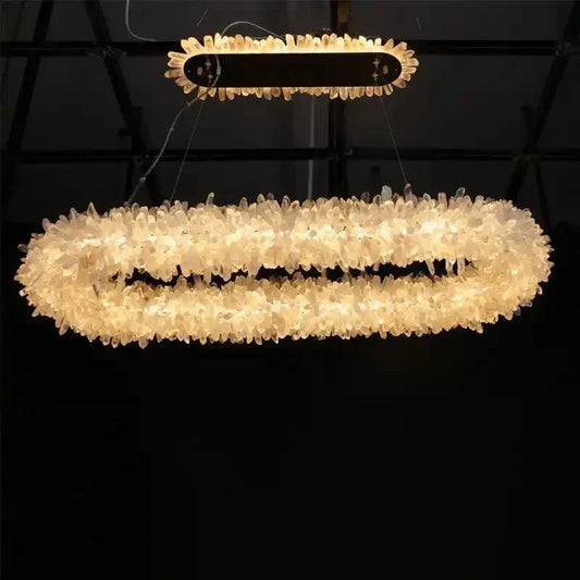47'' Oval Modern Clear Geode Quartz Crystal Chandelier for Dining Room - Joyfuzzy
