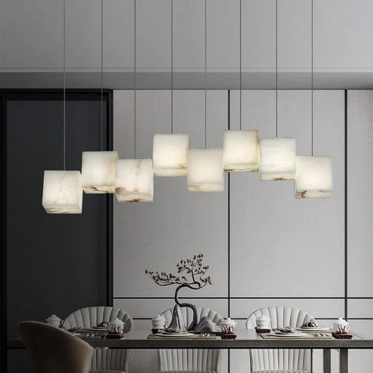 Alabaster Cubic Rectangular Pendant rbrights 8 Lights