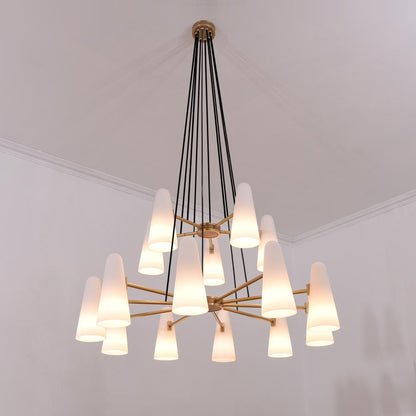 White Ceramics 2-Tier Round Chandelier 44",15-lights
