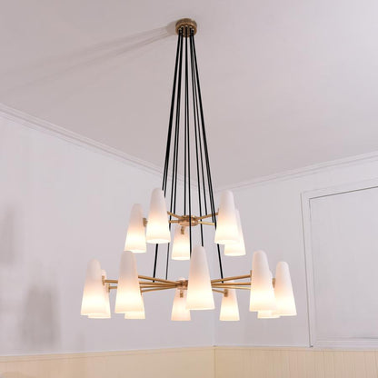 White Ceramics 2-Tier Round Chandelier 44",15-lights