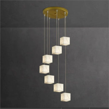 VifacilusaModern Luxury Alabaster Cubic Round Pendant For Dining Table, Staircase