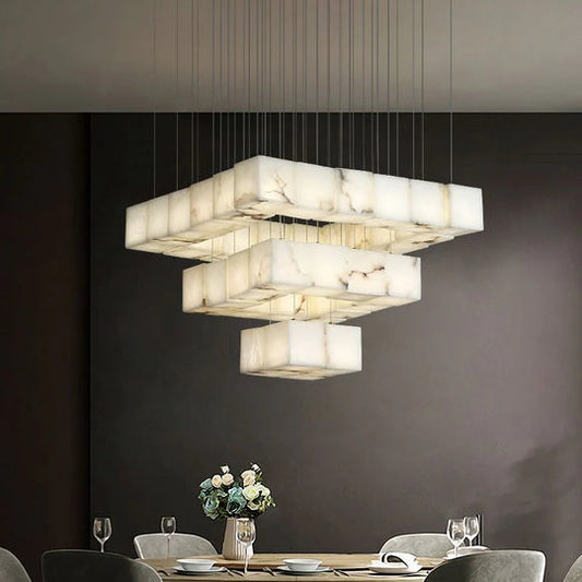 VifacilusaModern Luxury Alabaster Cubic Round Pendant For Dining Table, Staircase
