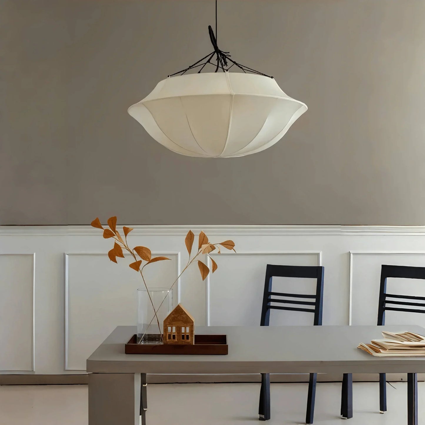 Vintage French Style Cream White Silk Umbrella Chandelier - Joyfuzzy