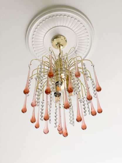 Vintage – Murano Teardrops Chandelier – 70s – Pink prisms - Joyfuzzy
