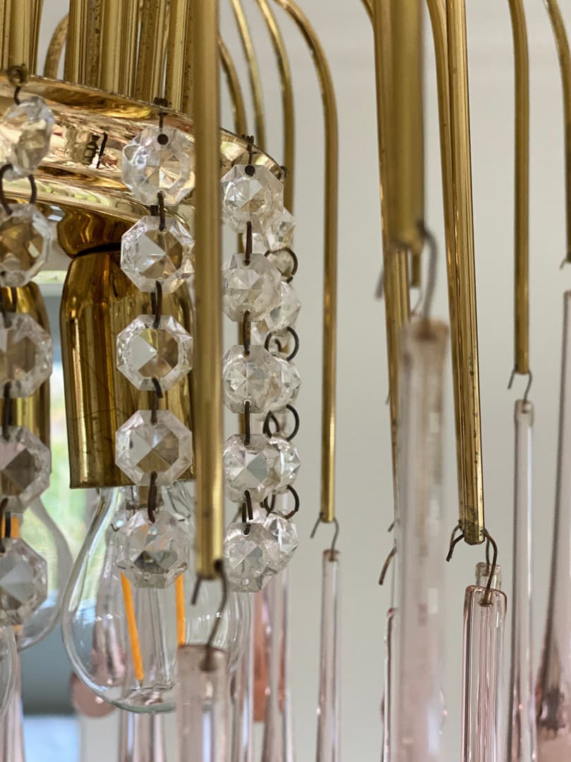 Vintage – Murano Teardrops Chandelier – 70s – Pink prisms - 47CM''DJoyfuzzy
