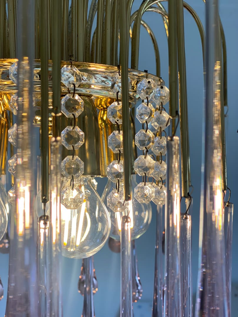 Vintage – Murano Teardrops Chandelier – 70s – Pink prisms - 47CM''DJoyfuzzy