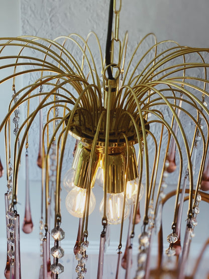 Vintage – Murano Teardrops Chandelier – 70s – Pink prisms - Joyfuzzy