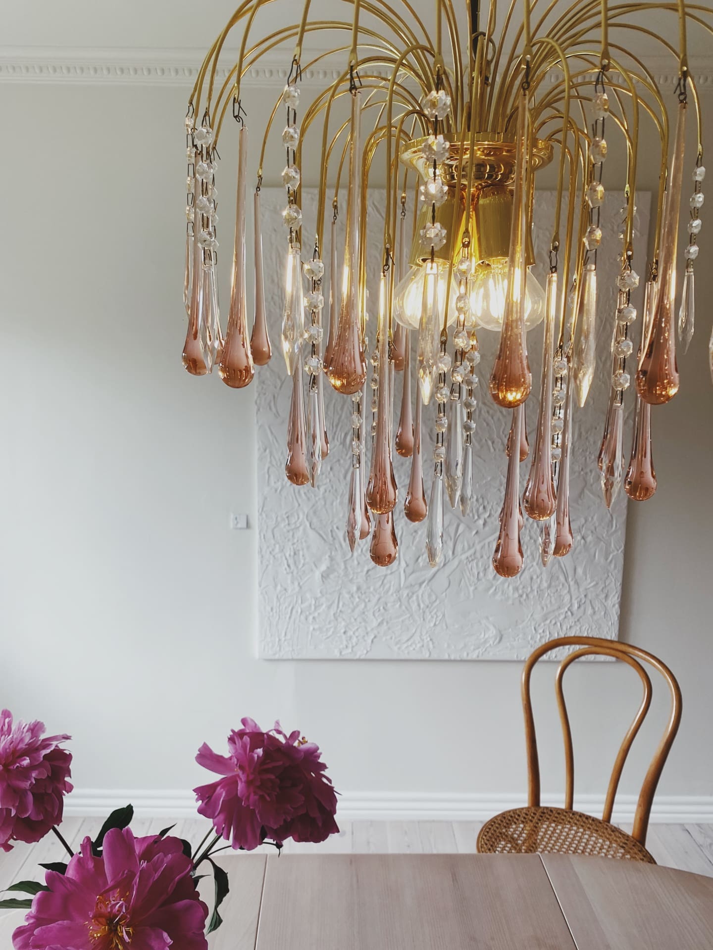 Vintage – Murano Teardrops Chandelier – 70s – Pink prisms - Joyfuzzy