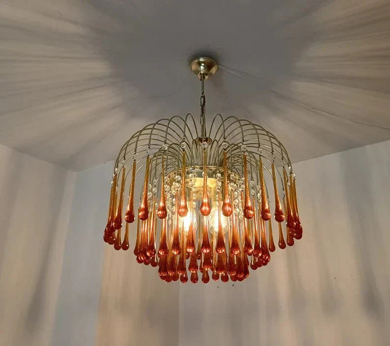 Vintage – Murano Teardrops Chandelier – 70s – Pink prisms - 75cm''DJoyfuzzy