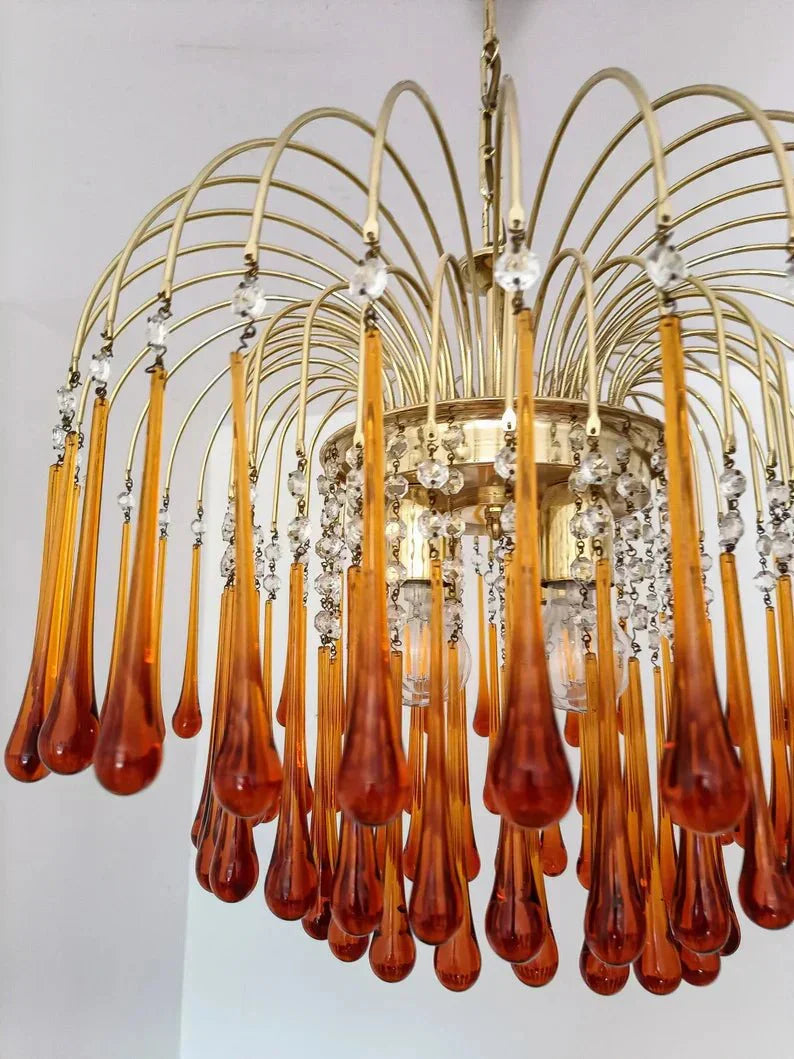 Vintage – Murano Teardrops Chandelier – 70s – Pink prisms - 75cm''DJoyfuzzy