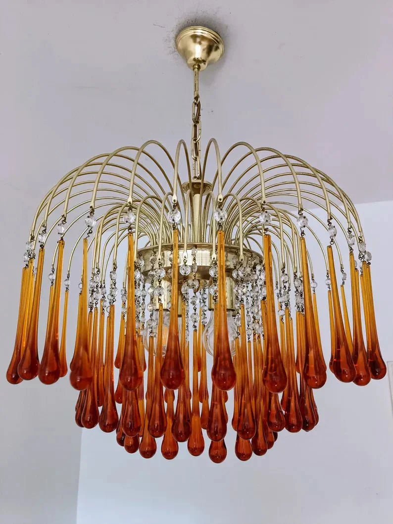 Vintage – Murano Teardrops Chandelier – 70s – Pink prisms - 75cm''DJoyfuzzy