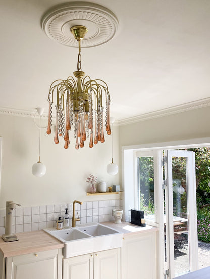Vintage – Murano Teardrops Chandelier – 70s – Pink prisms - Joyfuzzy
