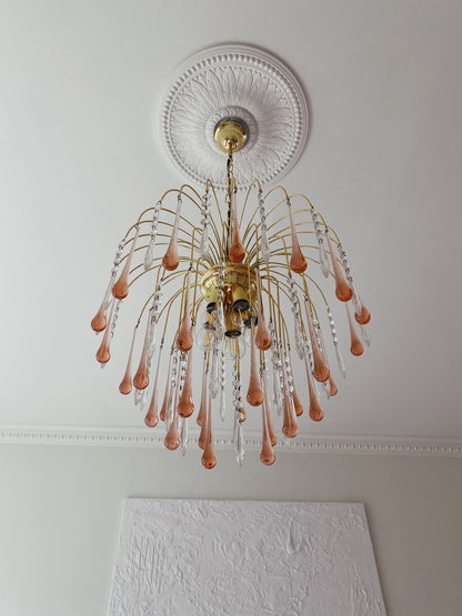 Vintage – Murano Teardrops Chandelier – 70s – Pink prisms - Joyfuzzy